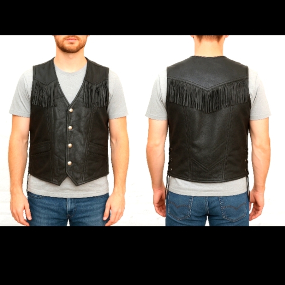 Vintage Navarre Genuine Buffalo Leather Vest XL – Fringe, Italian Stone